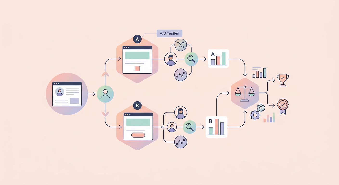 A/B Testleri infografik: Dönüşüm Optimizasyonu kapsamında kavramsal diyagram