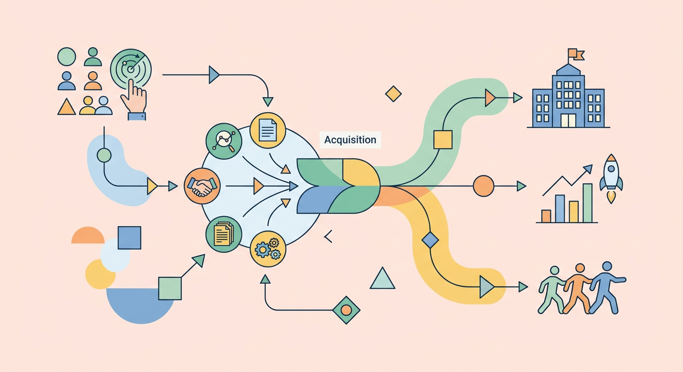 Acquisition infografik: Growth Frameworkleri kapsamında kavramsal diyagram