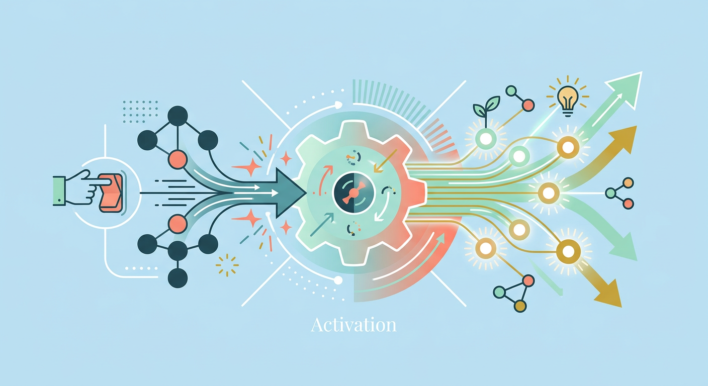 Activation infografik: Growth Frameworkleri kapsamında kavramsal diyagram