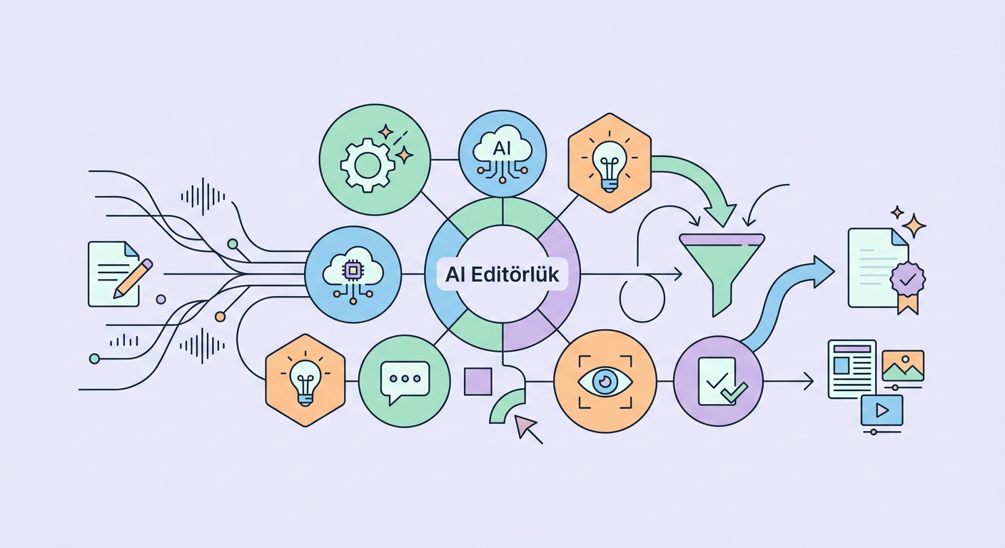 AI Editörlük infografik: AI İçerik Üretimi kapsamında kavramsal diyagram