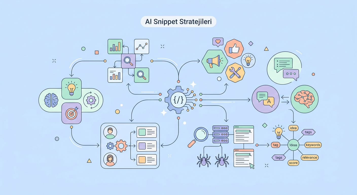 AI Snippet Stratejileri infografik: Google AI Mode & AI Overview kapsamında kavramsal diyagram