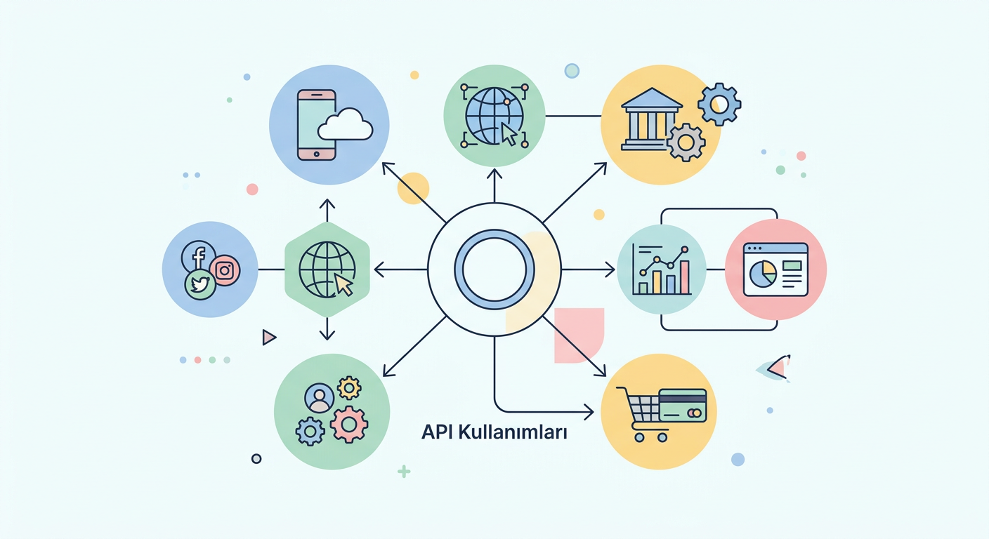 API Kullanımları infografik: Otomasyon kapsamında kavramsal diyagram